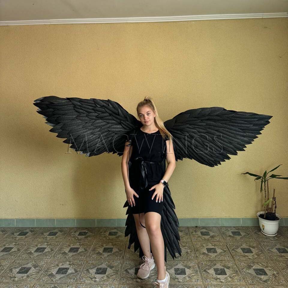 Large Black & White Angel Wings for Adults, Movable Fantasy
