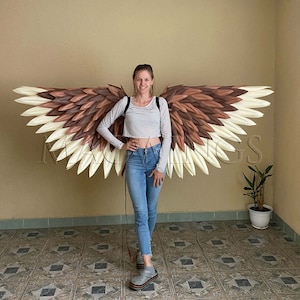 Alas de búho movibles, alas de pájaro marrón para cosplay, alas de disfraz de Halloween para adultos, alas súper flexibles, accesorios para sesión de fotos, búho marrón para cosplay