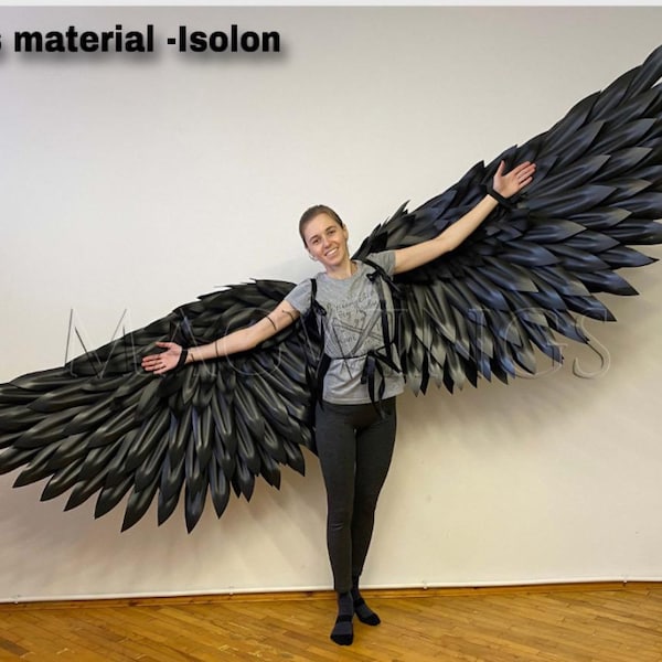 Movable Black Wings – Devil, Fallen Angel, Adult Bird Wings for Cosplay, Halloween, Photo Shoots, Costume, Pageant, Stage Performance