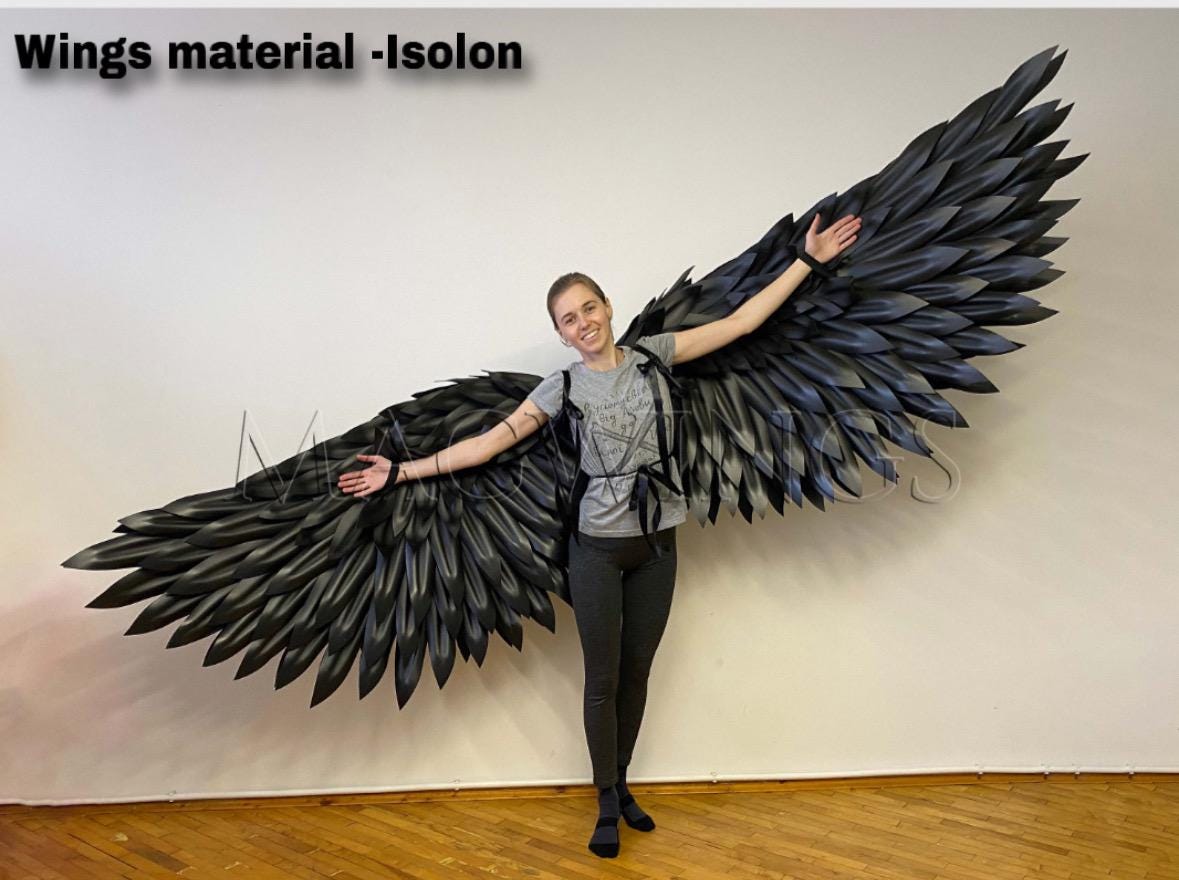 可動式の黒い翼 - 悪魔、堕天使、大人用鳥の翼。コスプレ、ハロウィン