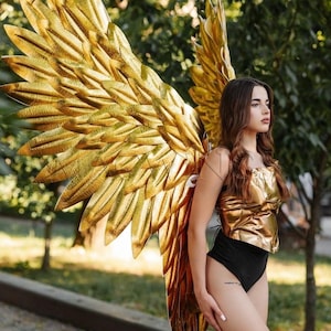 Gold Angel wings, Large wings, Angel wings cosplay, Cosplay wings, Halloween party costume, Angel costume, Fashion angel wings,