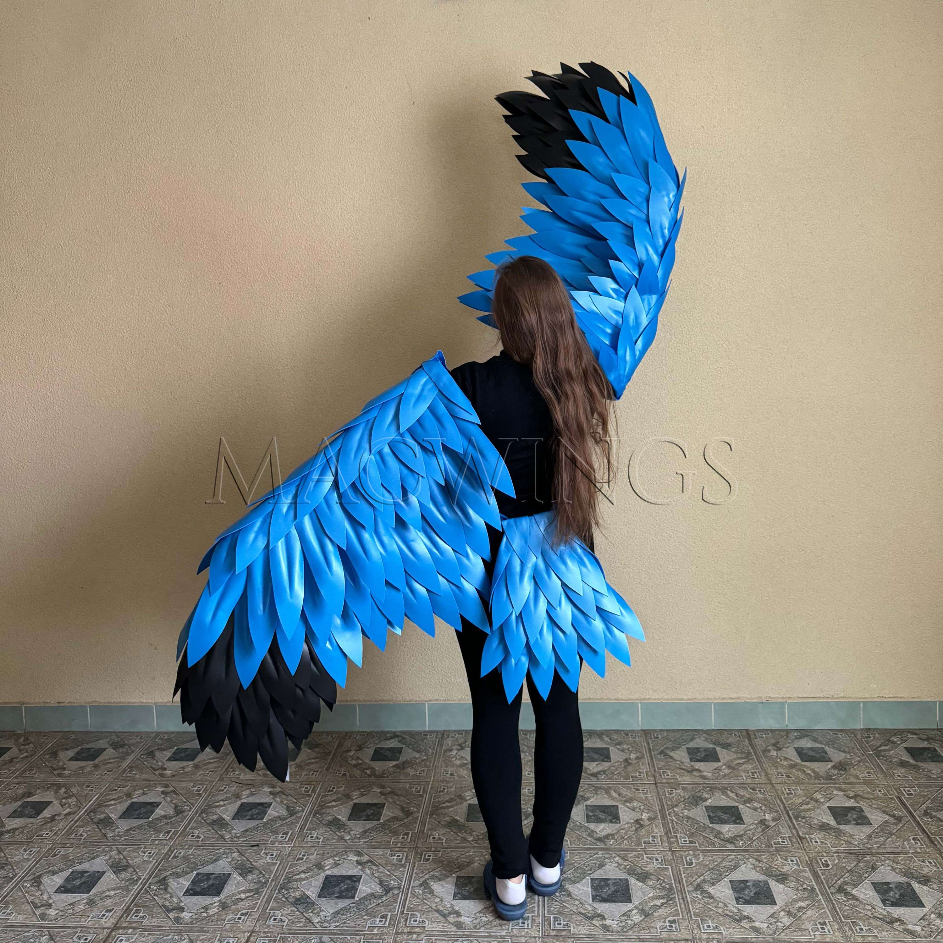Mountain blue jay wings and tail arm wings cosplay costume Blue black wings for arms adult blue macaw Indigo Bunting blue bird costume wings