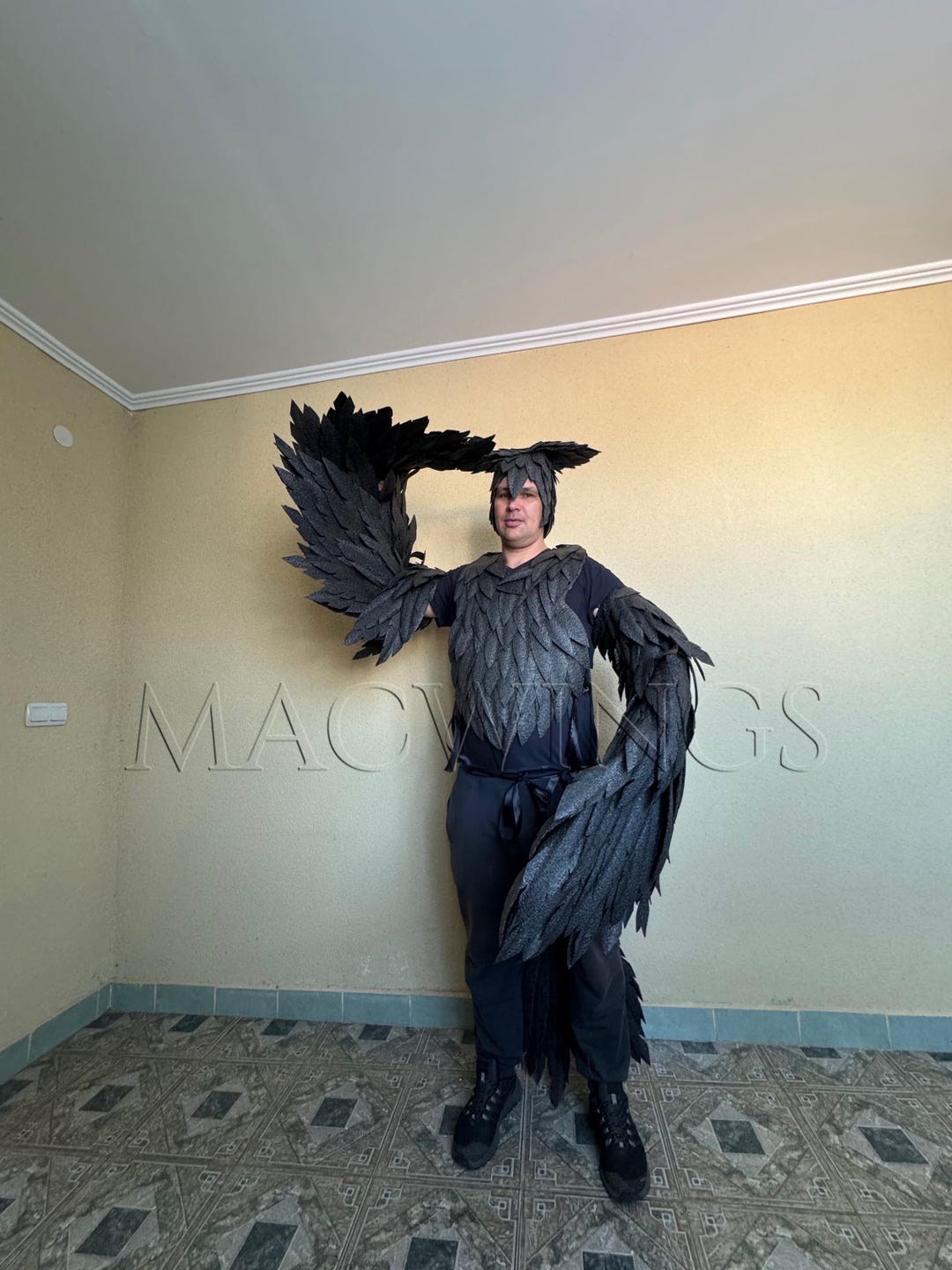 Black Wings and Tail Cosplay Costume Big Bird Costume Black Bird Harpy ...