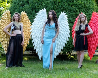 Angel wings, Cosplay angel costume, Big wings, Photo prop wings adult, Halloween costume, Golden wings, white red gold silver black color