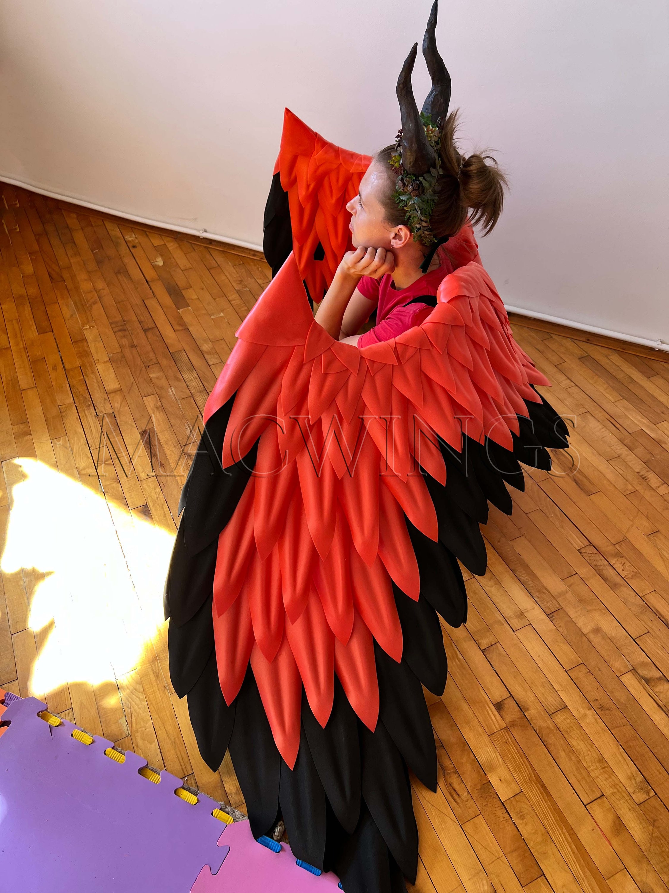 可動式ルシファーの翼、赤い翼、悪魔の翼、悪魔の衣装、堕天使の