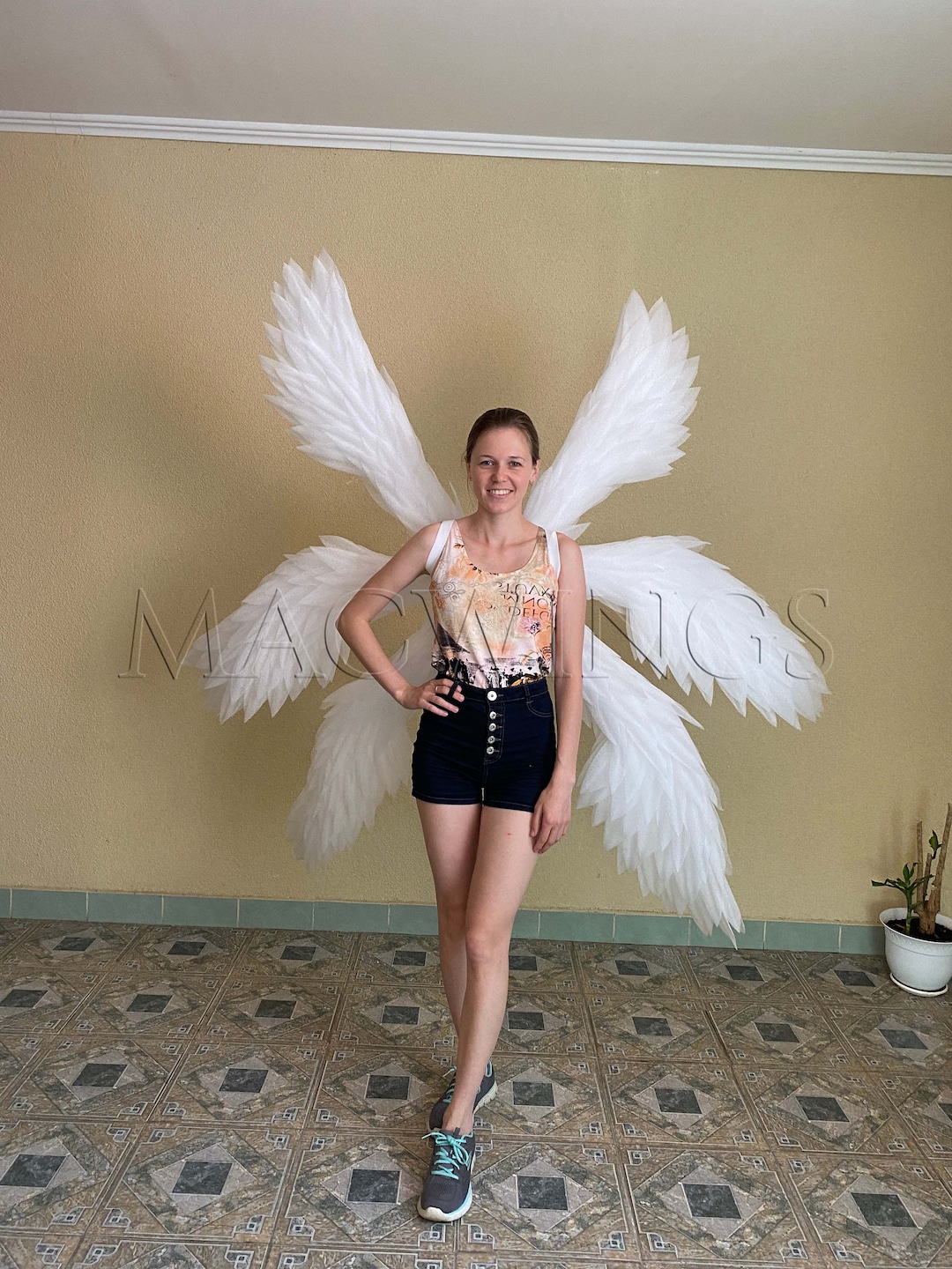 White Triple wings Seraphim cosplay costume Special wings Angel wings Unusual wings Photo prop photoshoot Cosplay wings costume