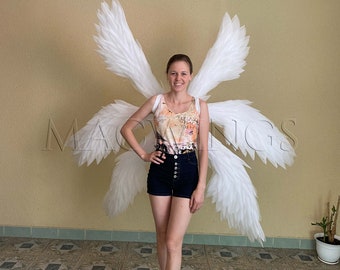 White Triple wings, Seraphim cosplay costume, Special wings, Angel wings, Unusual wings, Photo prop photoshoot, Cosplay wings costume