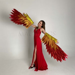 Shiny red arm wings, Red wings, Wings for dance cosplay prop, Glitter phoenix wings, Movable bird wings, Adult cosplay wings for arms