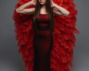 Red Ostrich Feather Angel Wings – Large & Extra Large Adult Costume, Halloween Cosplay, Event Performance Outfit, Handmade Angel Red wings