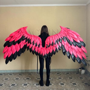 Alas de demonio rojas, disfraz de diablo, ángel caído negro, cosplay de pájaro con alas de Lucifer, disfraz de cosplay de alas rojas y negras, disfraz de Halloween para adultos