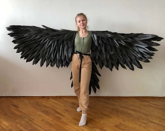 Black harpy costume wings and tail cosplay costume adult, Arm wings, Flexible wings for arms, Halloween costume, Black bird costume