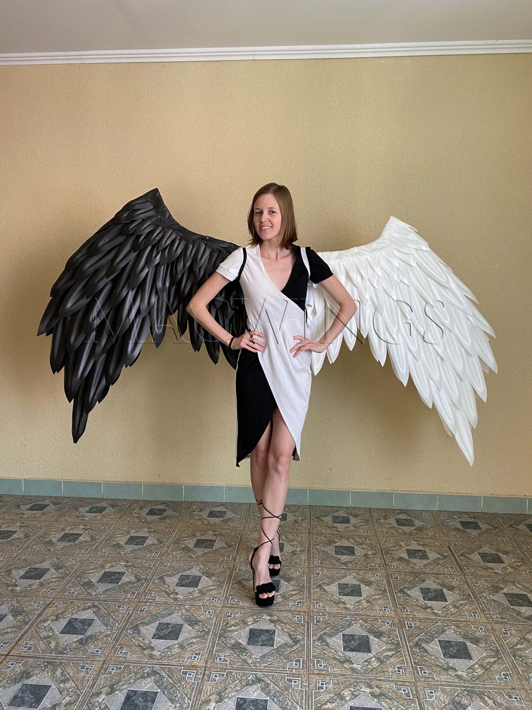 Small Medium Large Angel Devil Black White Costume Wings