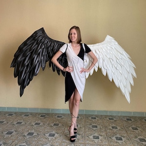 Black and white angel wings, Devil wings, Lucifer white & black wings cosplay, Black n white wings, Adult wings, Light and darkness costume