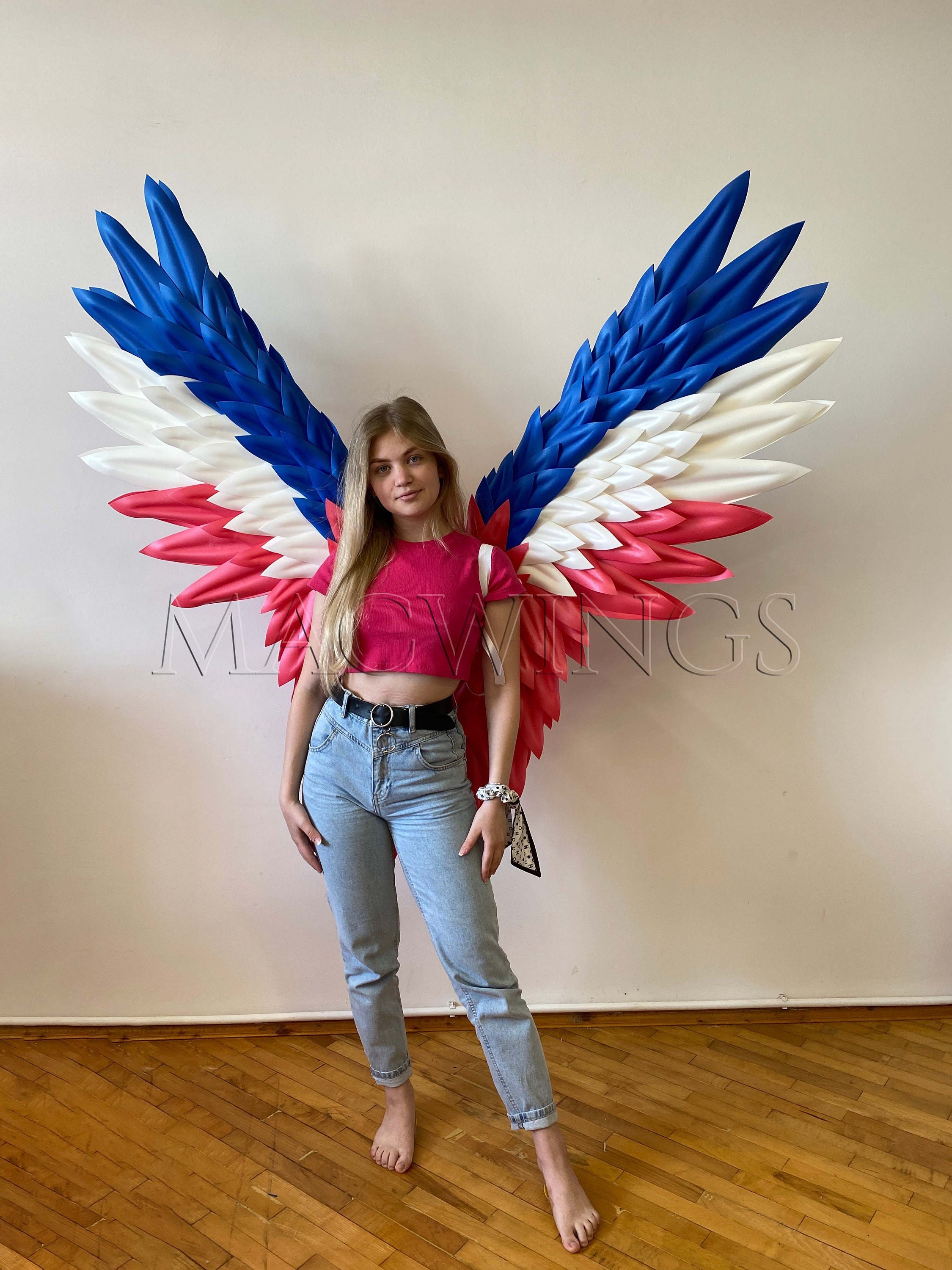 US flag colors wings, Adult wings cosplay costume, United States of America, Red white and blue color extra large wings, XL angel wings, usa