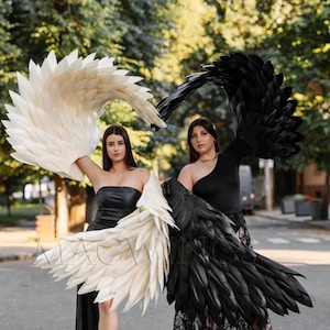 Black and white bird wings, Bird wings for arms, Black bird costume cosplay, White bird wings, Halloween adult costume, Large arm wings