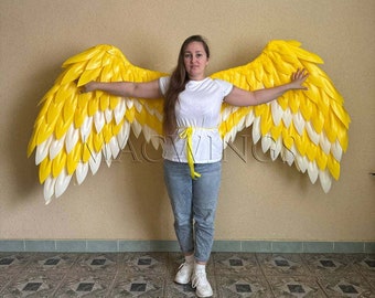 Big Yellow Angel Wings – Adult Bird Wings for Cosplay, Canary Yellow Devil or Angel Costume, Halloween, Photo Shoot