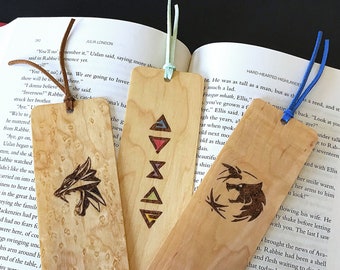 The Witcher  Bookmark | Burnt Wood Bookmark | Witcher Wolf | Geralt | Witcher Signs | Bookish | Witcher Pendant | Bookish Gift |