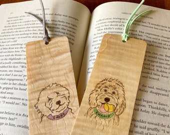 Gekritzel Lesezeichen | Handgefertigtes Holz Lesezeichen | Welpe | Golden-Gekritzel | Bernedoodle | Labradorit | Lesezeichen | Personalisierte Hunde Geschenk |