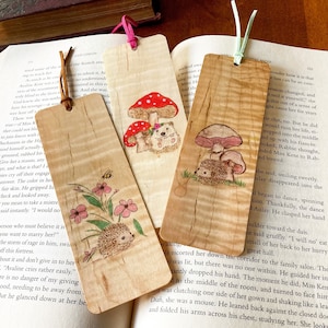 Hedgehog Bookmarks | Handmade Wood Bookmark | Cute Hedgehog Art | Cottage Core | Hedgehog and Mushroom | Hedgehog Gift | Toadstool |