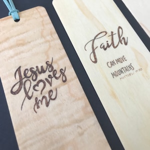 Bible Verse Bookmarks | Handmade wood bookmark | Religious Gift | Jesus loves me | Matthew | John | Faith can move Mountains | Scripture |