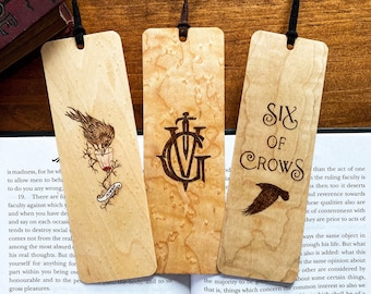 Six of Crows Bookmarks | Handmade Wood Bookmark | Grishaverse | No Mourners No Funerals | Crow on Glass | Leigh Bardugo | Grishaverse Symbol