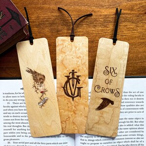 Six of Crows Bookmarks | Handmade Wood Bookmark | Grishaverse | No Mourners No Funerals | Crow on Glass | Leigh Bardugo | Grishaverse Symbol