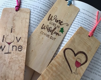 Wijnliefhebbers Bookmark | Handgemaakte gebrande houten bladwijzer | Grappige Wijn Bookmark | Wijndrinker Gift |