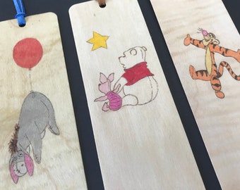 Winnie the Pooh Bookmarks | Handmade burned wood bookmark | Eeyore | Winnie | Piglet | Tigger | Pooh bear