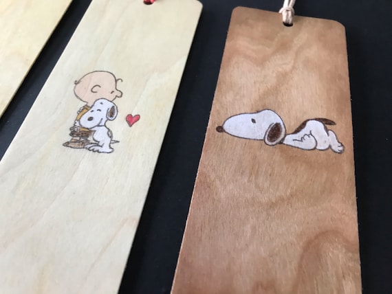 Charlie Brown and Snoopy Bookmarks | Handmade Burned Wood