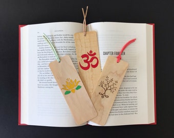 Yoga and Meditation Bookmarks | Handmade Wood Bookmark | Yoga Gift | Namaste | Om Symbol | Meditation Gift | lily | Personalized gift |