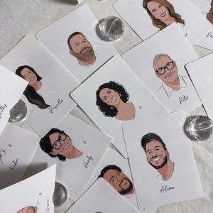 Segnaposto per gli ospiti con ritratti disegnati a mano, segnaposto personalizzati per matrimoni, segnaposto per eventi, segnaposto unici