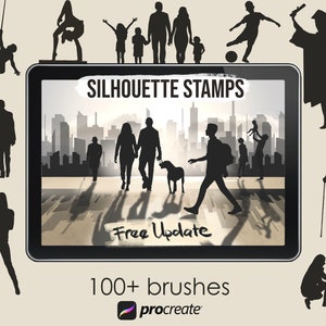 Silhouette procreate brushes set, people silhouette procreate stamps, landscape procreate brush
