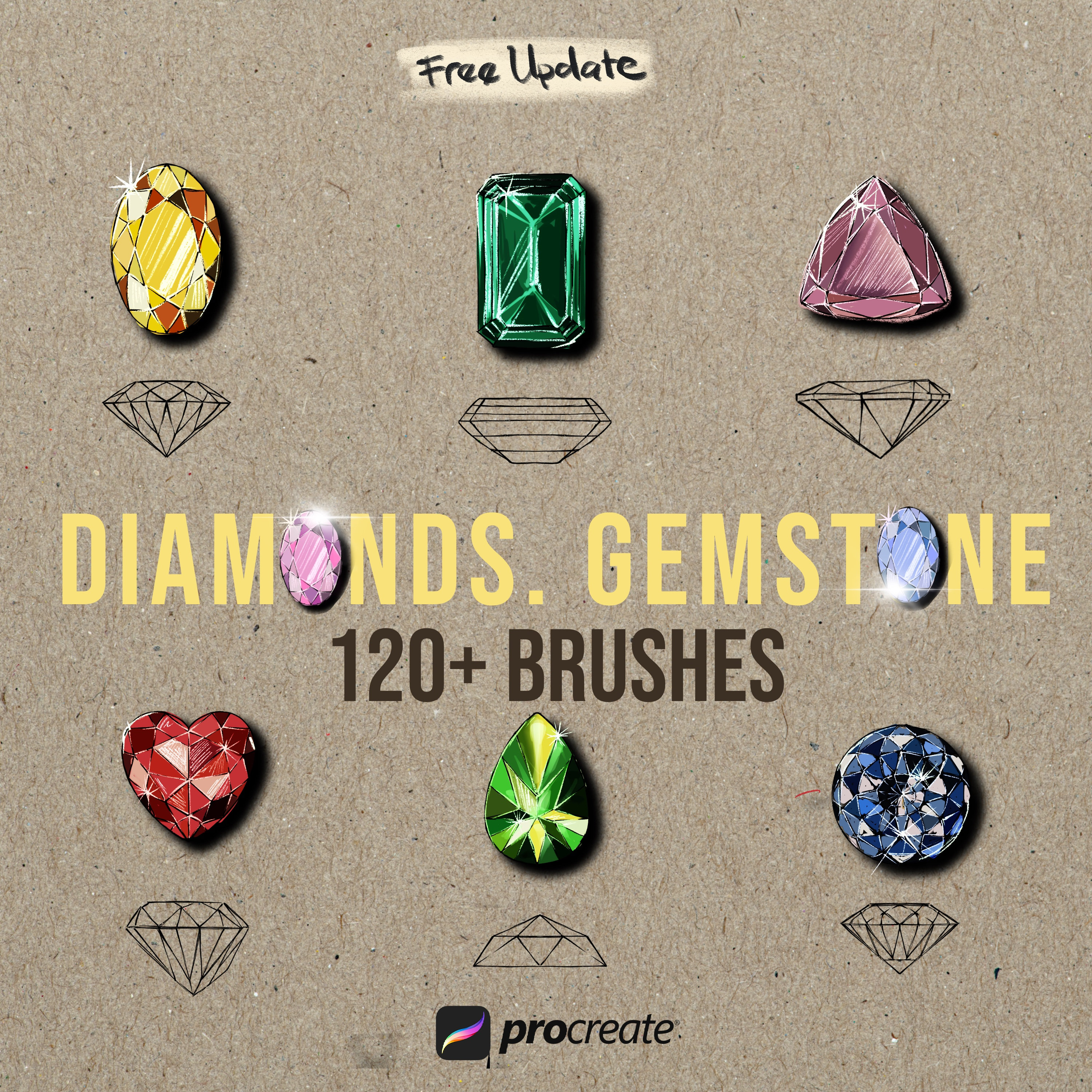 Set de pinceles Procreate para joyería: cadenas, perlas, gemas y sellos de diamante (128 pinceles)