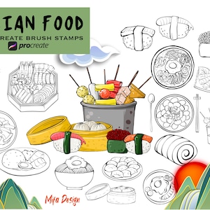 Procreate brush set. Procreate food brush set. Food stamps. Asian food brush.