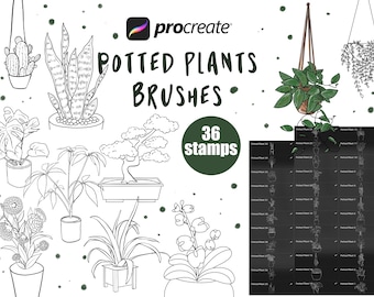 Potted plants stamps procreate brushes, procreate stamps, flower brushes, plant brushes