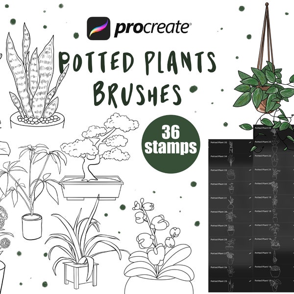 Potted plants stamps procreate brushes, procreate stamps, flower brushes, plant brushes