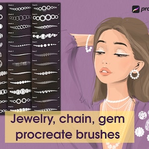 Jewelry brushes procreate, chain procreate, procreate brushes, pearl brushes, pearl stamps, jewelry stamps, gem stamps, diamond stamps