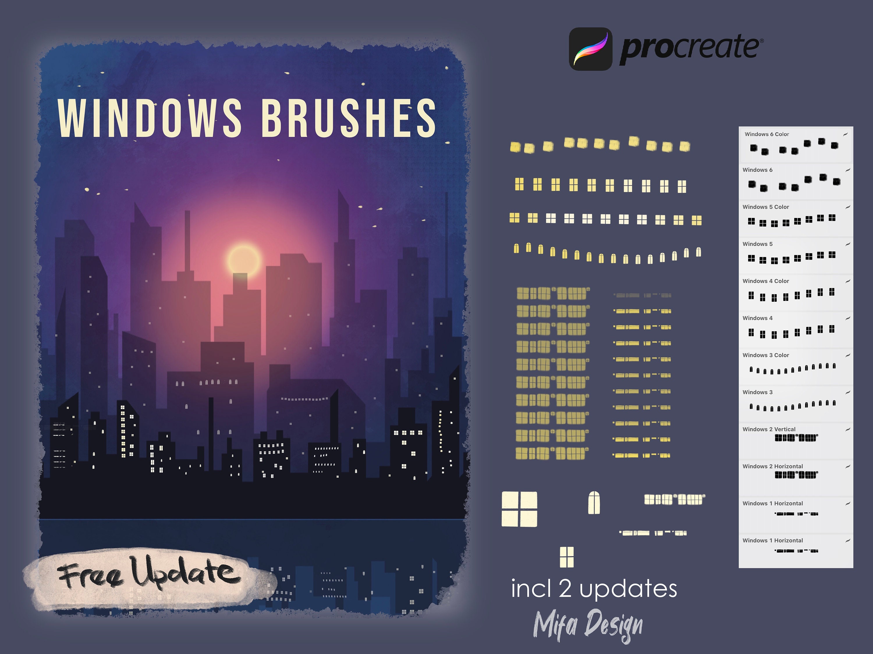 Pinceles para Procreate Windows – Pack de texturas de ventanas y arquitectura urbana para iPad