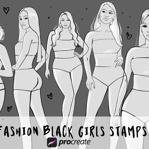 新着！5つのファッション黒人女性のプロクリエイトブラシスタンプ、アフリカ系アメリカ人女性のプロクリエイト、かわいい黒人女性のプロクリエイト、アフロ女性のプロクリエイト