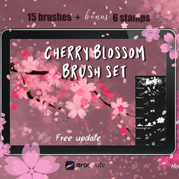 Cherry blossom brushes procreate, sakura brushes, procreate brushes, print brushes, pattern procreate, clothes brush, botanical pattern