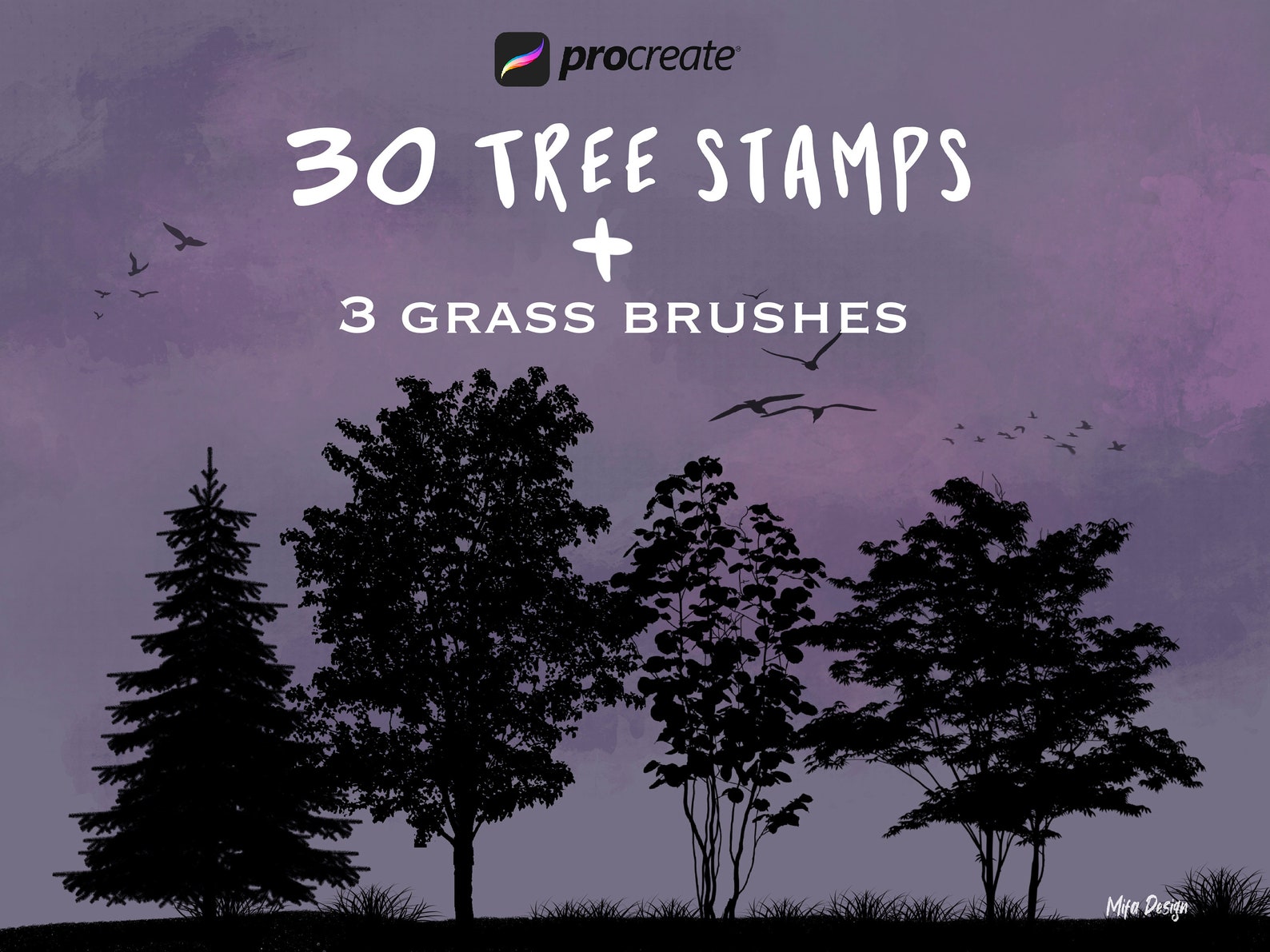 Procreate Tree Brushes Trees Stamp Set Procreate Brush Pack - Etsy
