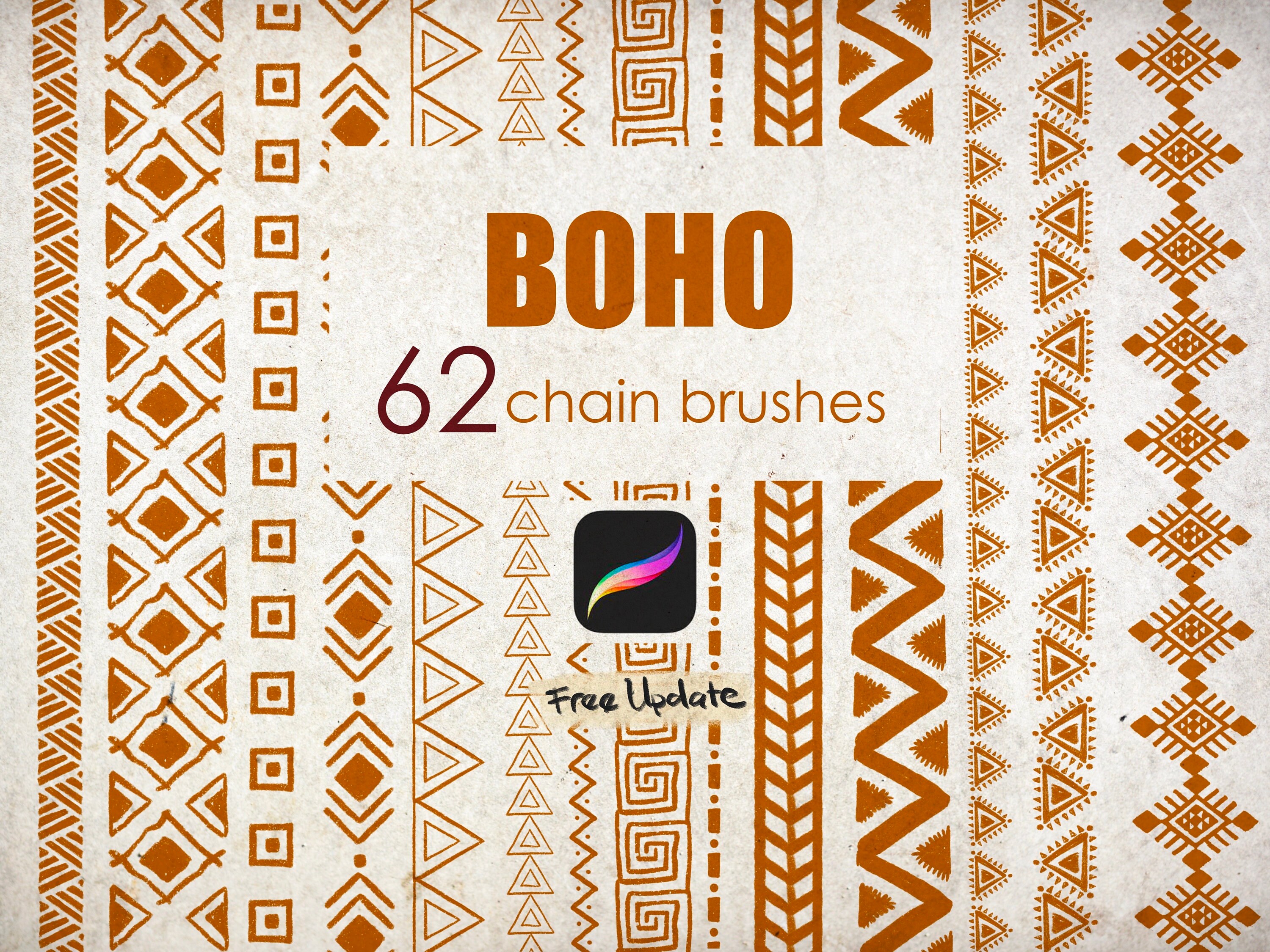 Conjunto de pincéis de corrente Boho para Procreate – 62 pincéis de linhas decorativas para iPad e Apple Pencil