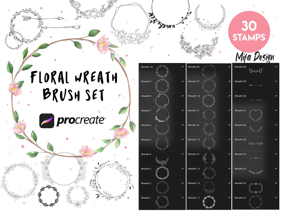 Wreath Procreate, Wreath Stamps Procreate, Procreate Brushes, Floral ...