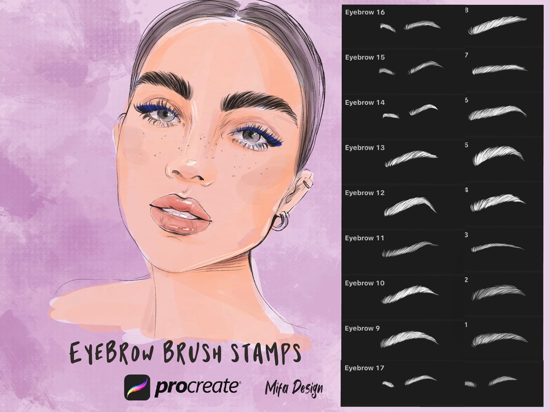 18 Procreate Eyebrow Brushes, Eyebrow Stamp Set, Face Shape Brushes, Portrait Guide Brush