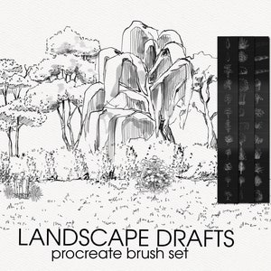 Procreate Landscape Draft Tree Brushes, Trees Procreate Stamp Set, Tree Silhouette, Pine Tree procreate brush