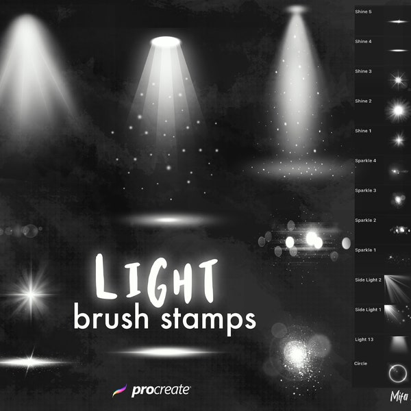 47 light brush stamps for Procreate, light spots procreate, sparkling brushes procreate