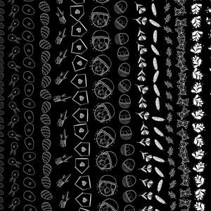 May include: A black and white digital illustration of various Easter-themed borders. The borders include eggs, bunnies, birds, flowers, butterflies, and hearts.