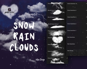 Procreate Cloud Brushes, rain brush, Procreate Brush Pack, snow brush, sky brush, nature Brushes, Procreate Stamps, Stamp Brushes