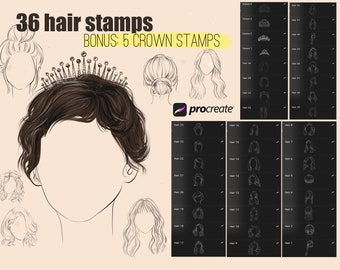 Procreate hair Brushes, hair style Stamp Set, Procreate Brush Pack, Procreate Stamps, Stamp Brushes, hairstyle procreate