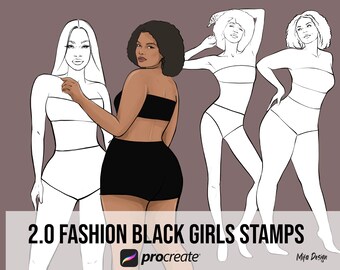 15 Fashion black girls procreate brush stamps, African American girls procreate, cute black girls procreate , Afro woman procreate